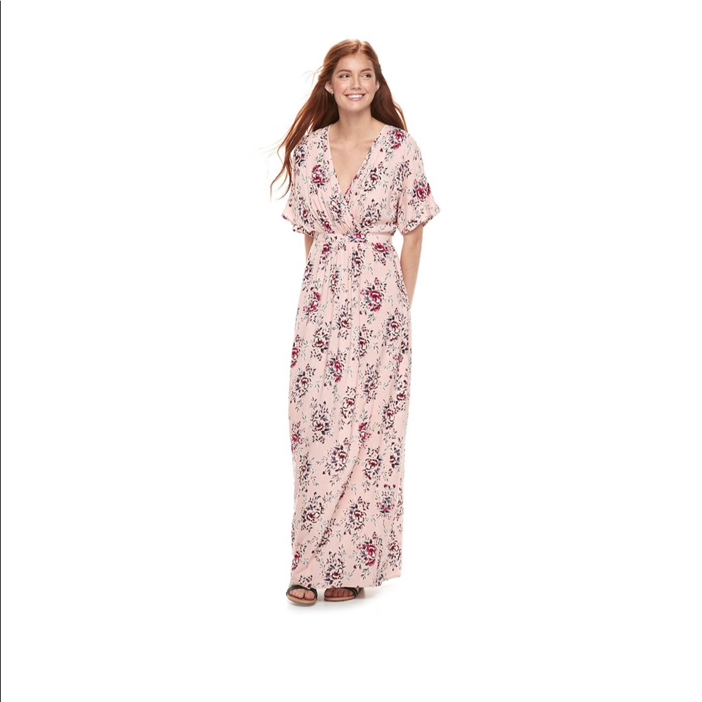 Love, Fire Printed Kimono Sleeve Maxi Dress